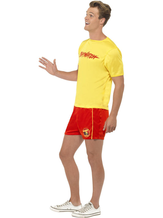 Baywatch Mens Beach Costume Adult Yellow Top and Red Shorts 2