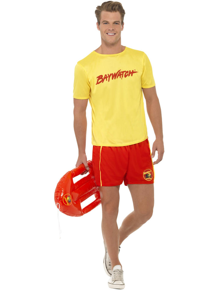 Baywatch Mens Beach Costume Adult Yellow Top and Red Shorts