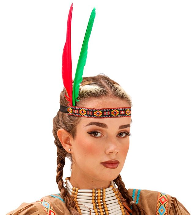 Native Indian Headband With 2 Feathers 2 Colors Ass.