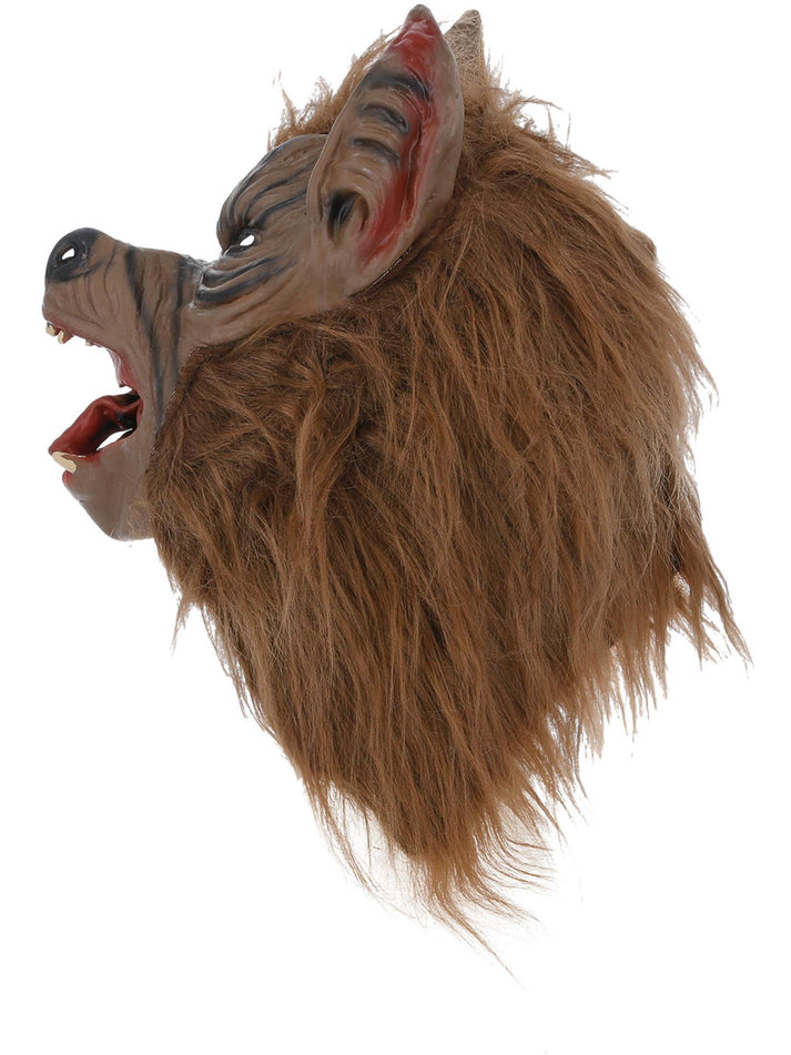 Wolf Mask Adult Brown Fur Overhead Latex Horror Costume Accessory