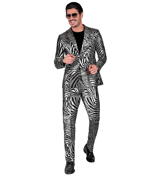 Silver Animalier Party Fashion Suit Jacket, Pants