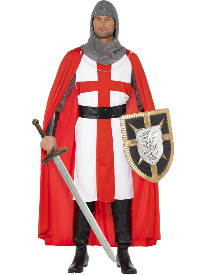 St George Hero Costume Adult Tunic Red Cape Crusader Outfit