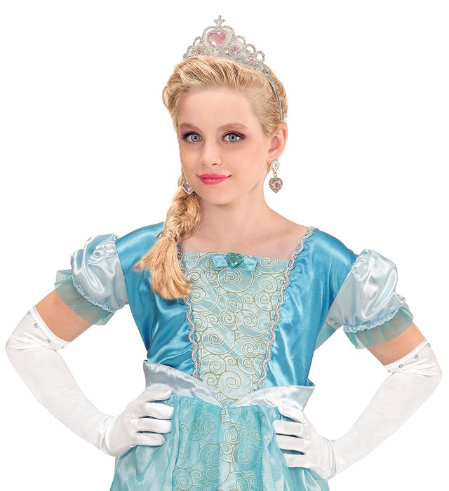 White Long Satin Gloves With Strass Trim Child Size