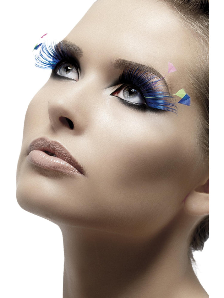 Eyelashes Adult Blue with Feather Plumes and Glue