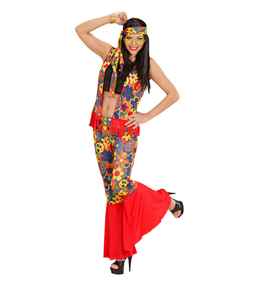 Hippie Woman Top, Vest, Pants, Headband, Necklace With Medallion