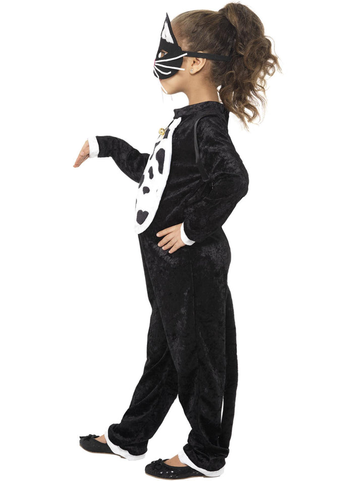 Cat Costume Kids Black White Bodysuit Bell and Mask
