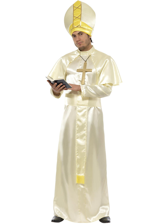 Pope Costume Adult Cream Robe Sash Hat Necklace Cape