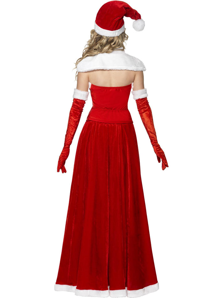 Luxury Miss Santa Costume Adult Red White with Hat Cape Corset Skirt and Gloves
