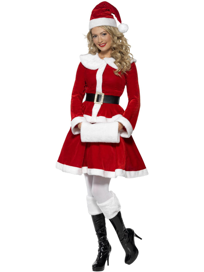 Miss Santa Costume Red Jacket Skirt Hat Belt and Muff