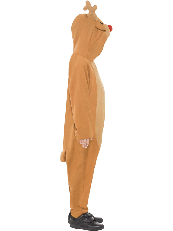 Kids Reindeer Costume Brown Hooded Jumpsuit with Antlers and Red Nose