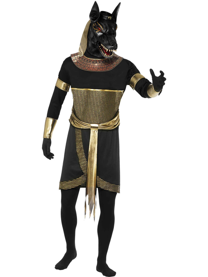 Anubis The Jackal Adult Black and Gold Tunic Collar Arm Cuffs Armbands and Latex Mask