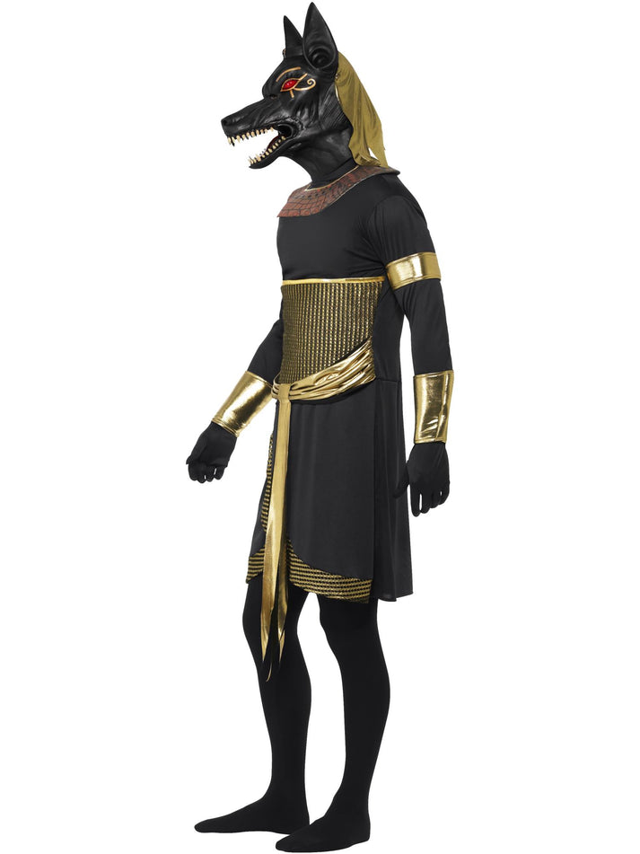 Anubis The Jackal Adult Black and Gold Tunic Collar Arm Cuffs Armbands and Latex Mask