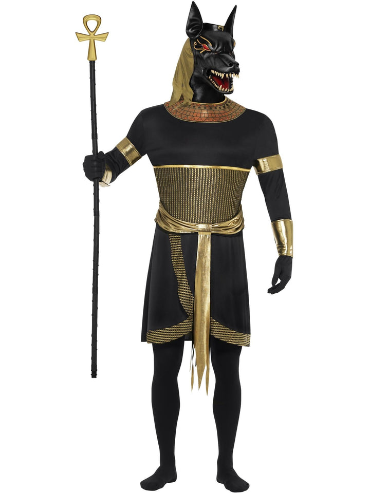 Anubis The Jackal Adult Black and Gold Tunic Collar Arm Cuffs Armbands and Latex Mask
