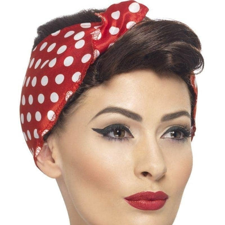 40s Rosie Wig Adult Brown Red White Headscarf_1