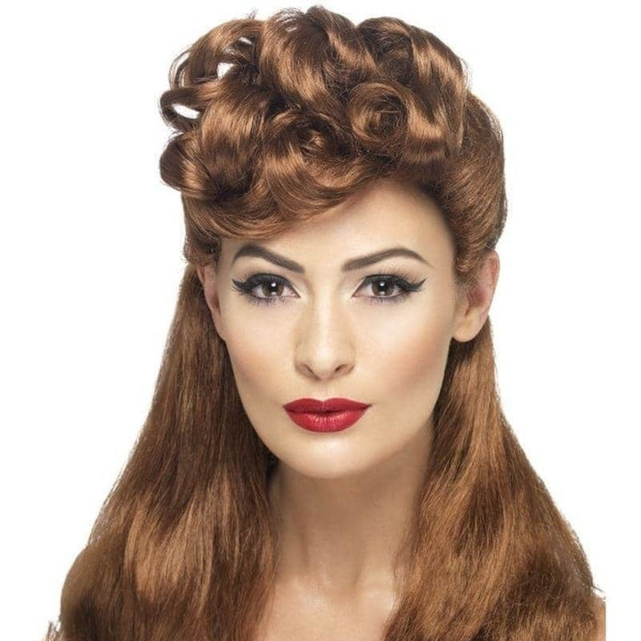 40s Vintage Wig Adult Auburn Long With Curls_1