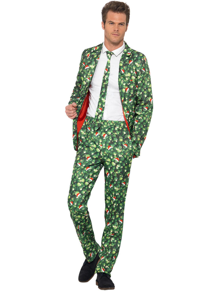 Brussel Sprout Xmas Suit Adult Green Stand Out Jacket Trousers and Tie