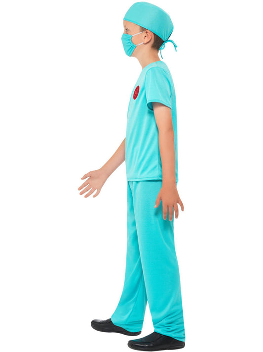 Surgeon Costume Kids Blue with Top Trousers Hat Mask and Stethoscope 2