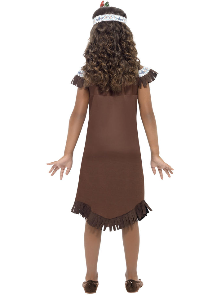 Native American Inspired Girl Costume Kids Brown Fringed Dress and Feather Headband