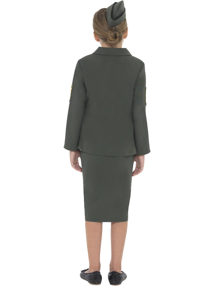WW2 Army Girl Costume Kids Khaki Green Jacket Skirt Hat