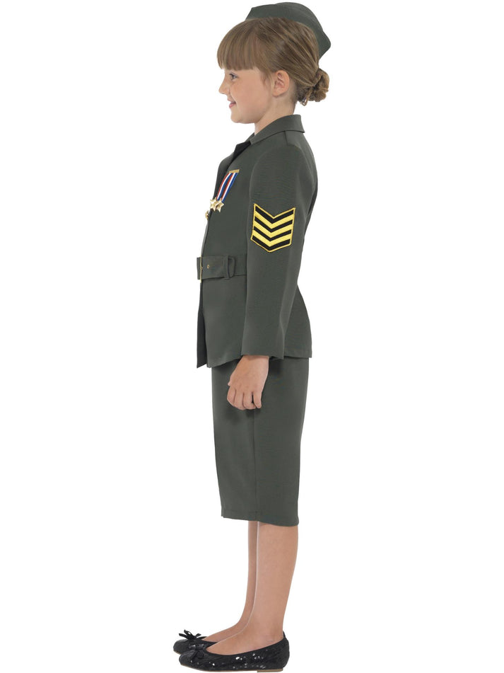 WW2 Army Girl Costume Kids Khaki Green Jacket Skirt Hat