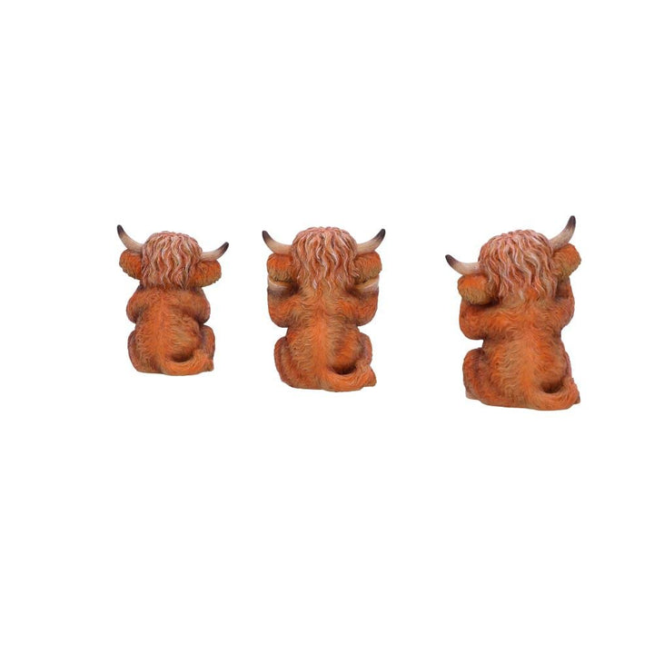 Three Wise Highland Cow Figurines Cows 9.6cm