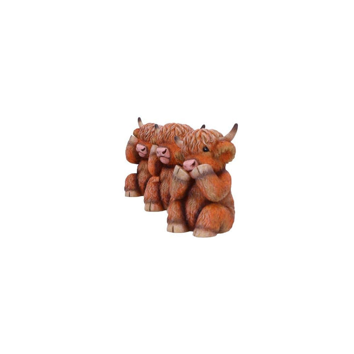 Three Wise Highland Cow Figurines Cows 9.6cm