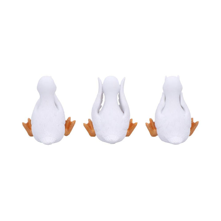 Three Wise Goofy Geese Figurines in See no Hear Speak Evil Poses 8.5cm