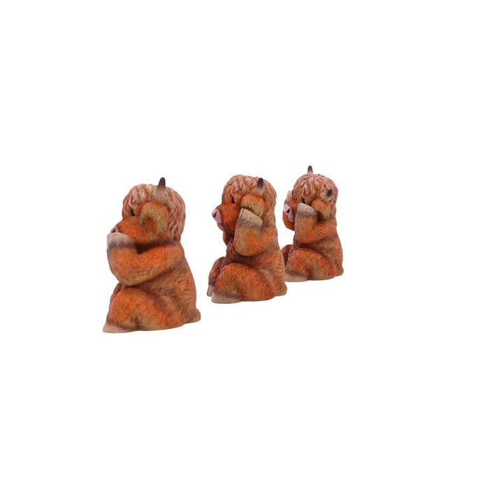 Three Wise Highland Cow Figurines Cows 9.6cm