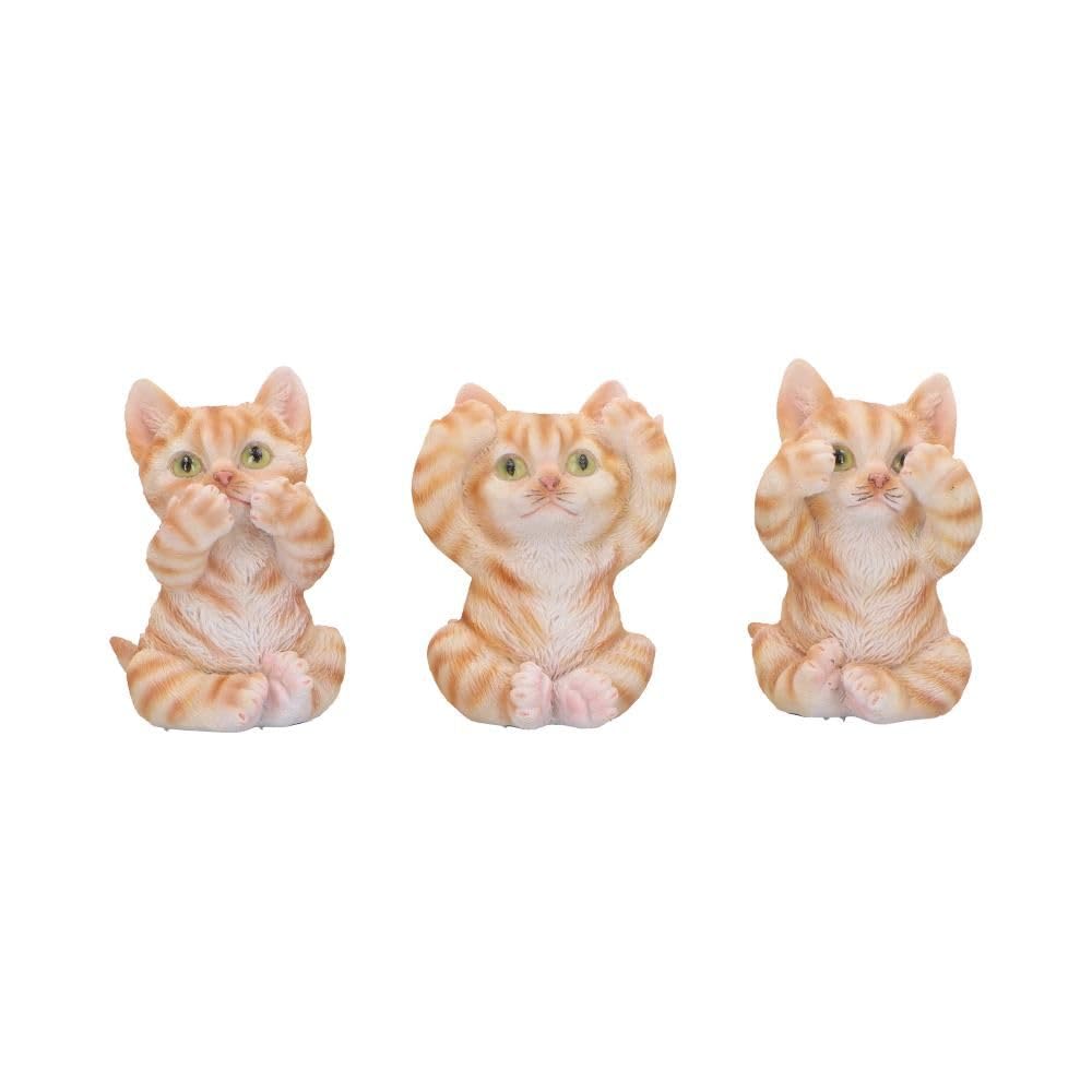 Three Wise Ginger Cats Figurines Set of 3 a See No Hear Speak 8.5cm