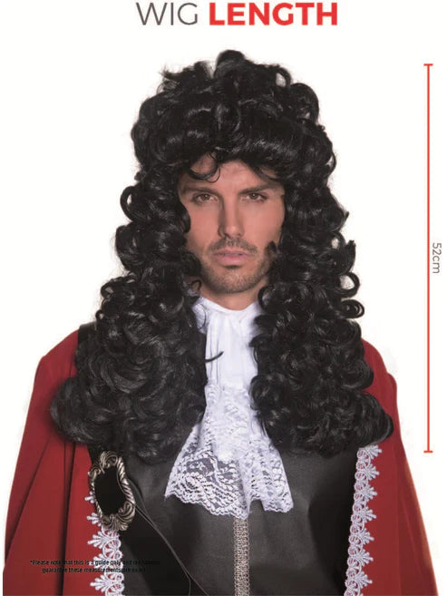 Pirate Captain Wig Adult Black Long Curly Captain Hook Costume Hair