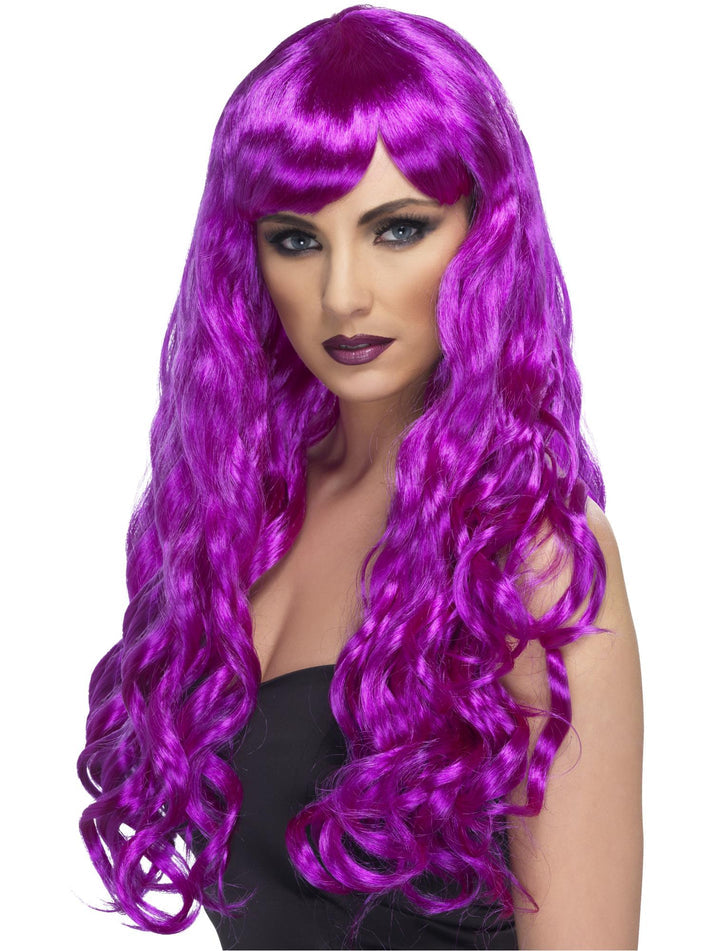 Desire Wig Adult Purple Long Curly with Fringe Fantasy Costume Accessory