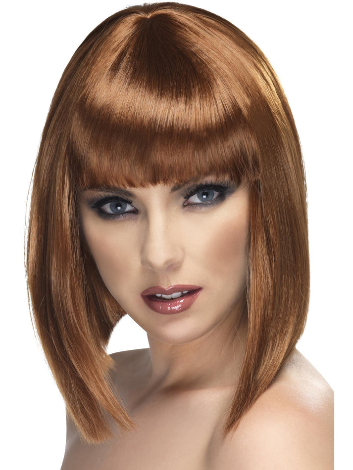 Glam Wig Adult Brown Short Blunt with Fringe Costume Accessory