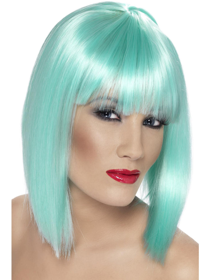 Neon Aqua Short Blunt with Fringe Adult Glam Wig