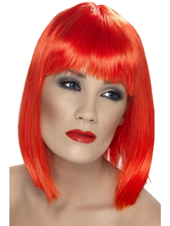 Neon Red Short Blunt with Fringe Adult Glam Wig