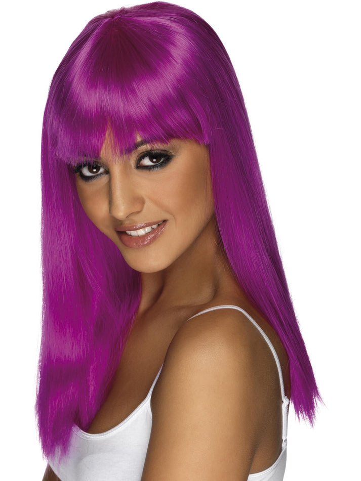 Glamourama Wig Adult Purple Long with Fringe Fantasy Costume Accessory