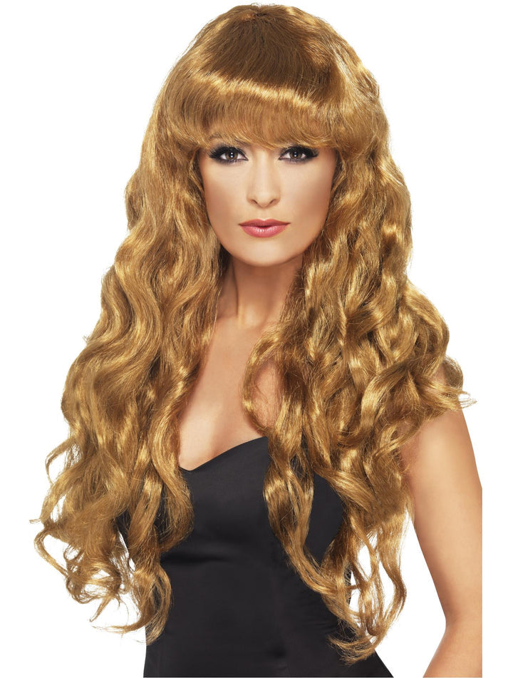 Siren Wig Adult Brown Long Curly with Fringe Costume Accessory
