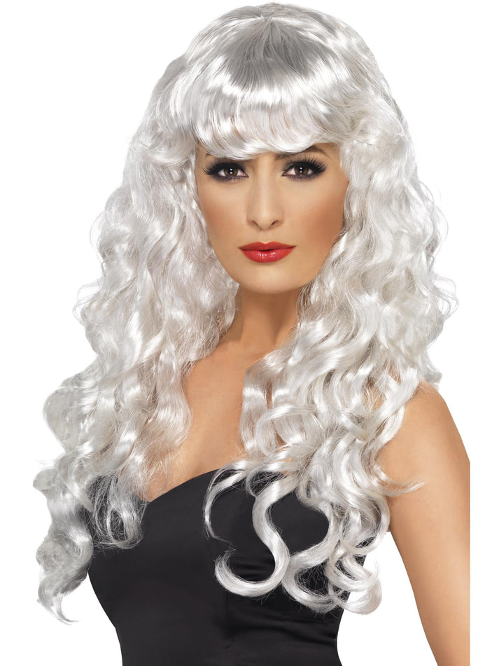 Siren Wig Adult White Long Curly with Fringe Fantasy Costume Accessory