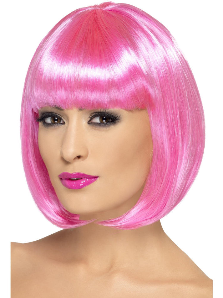 Partyrama Wig 12 Inch Adult Pink Short Bob with Fringe