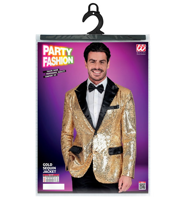 Party Fashion Jacket Gold Sequin Jacket With Satin Collar And Pockets