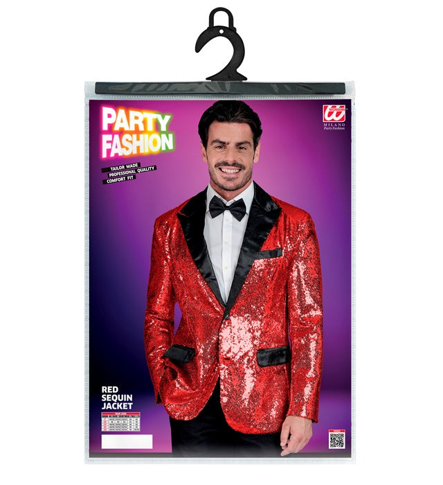 Party Fashion Jacket Red Sequin Jacket With Satin Collar And Pockets