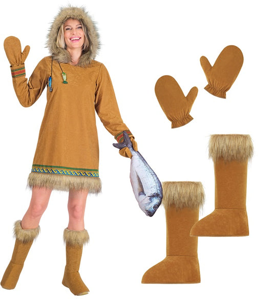 Eskimo Hooded Dress, Gloves, Boot Covers