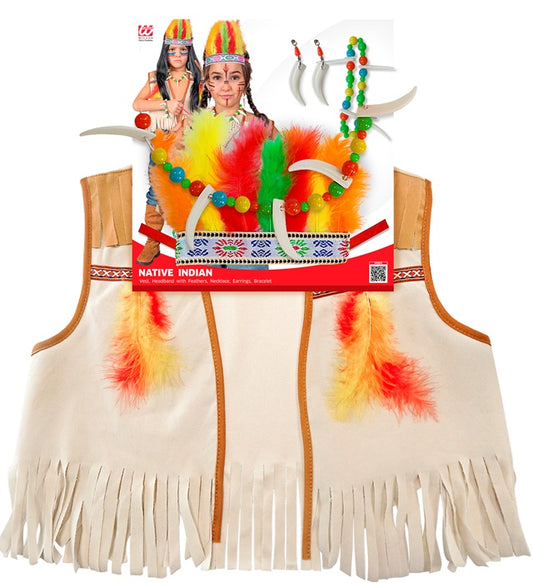 Indian Dress-Up Set Vest, Headband With Feathers, Earring, Necklace, Bracelet