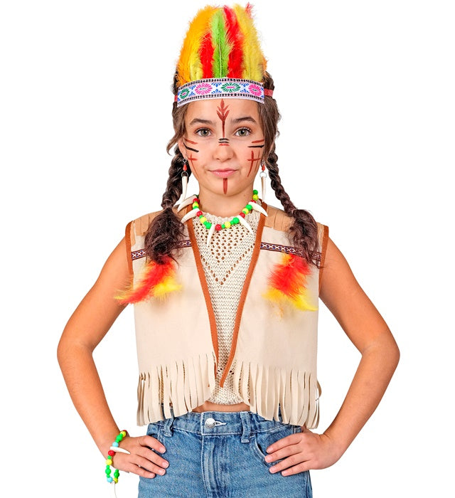 Indian Dress-Up Set Vest, Headband With Feathers, Earring, Necklace, Bracelet