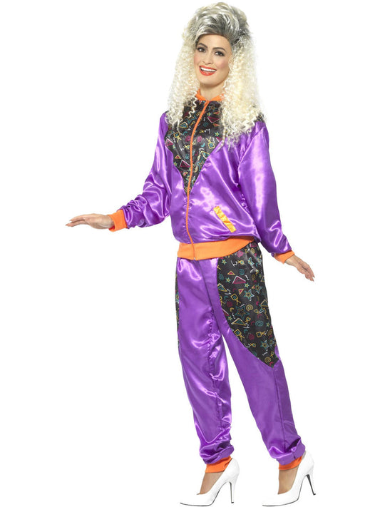 80s Retro Shell Suit Costume Ladies Adult Purple Jacket and Trousers 2