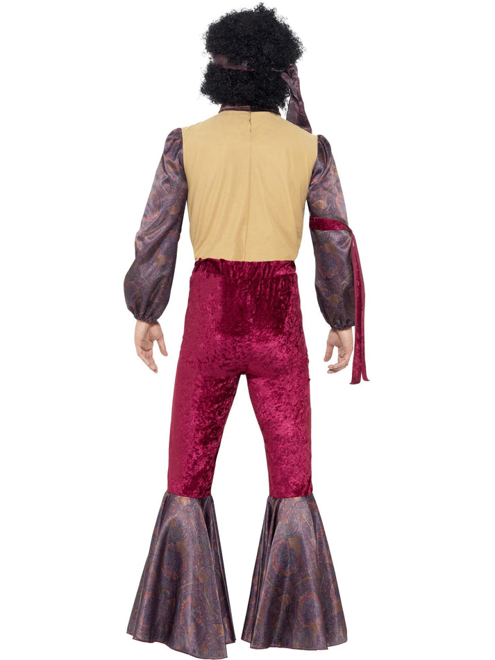 70s Psychedelic Rocker Costume Adult Purple Top Attached Waistcoat Flares and Headpiece