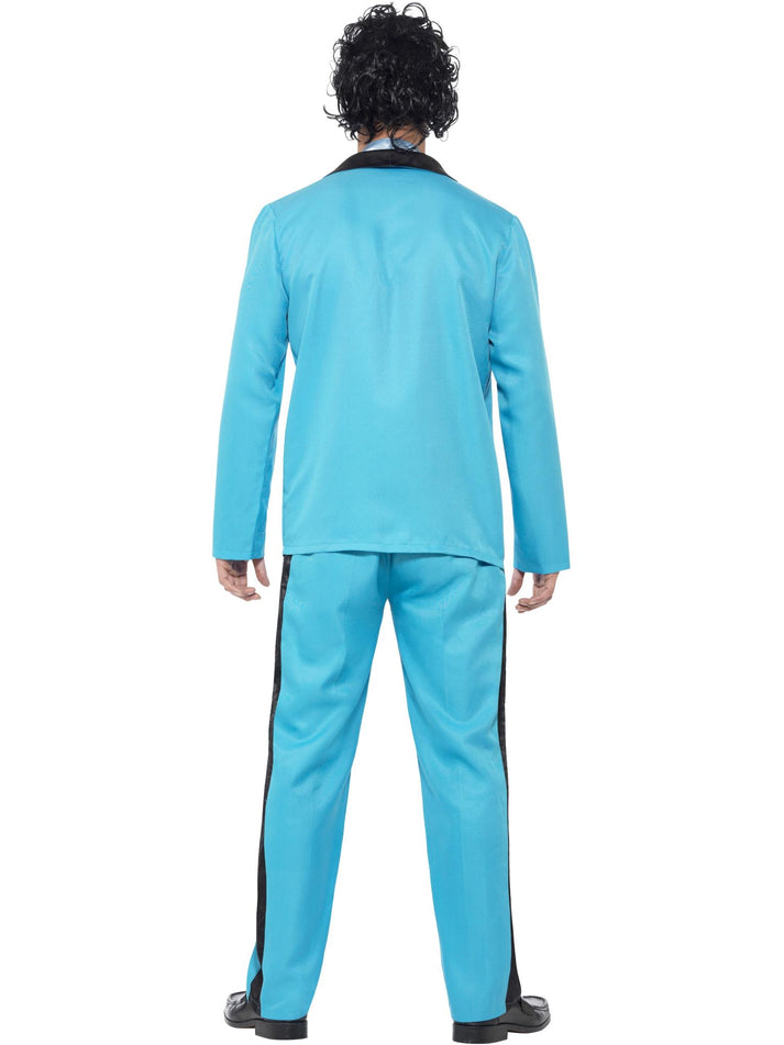 80s Prom King Tuxedo Costume Adult Blue Suit Jacket Mock Shirt and Trousers