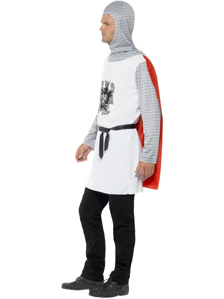 Knight Costume Adult White Top Attached Cape Belt Hood Outfit