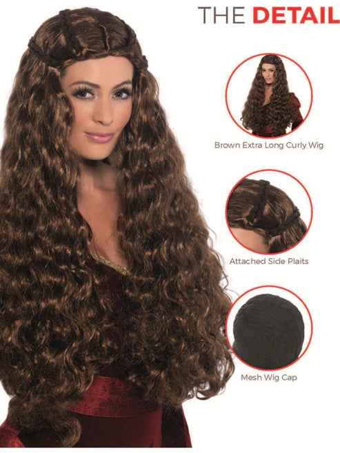 Medieval Princess Wig Brown Extra Long with Plaits Adult Costume Hair