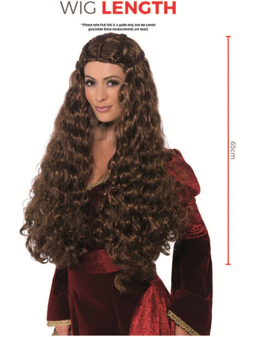 Medieval Princess Wig Brown Extra Long with Plaits Adult Costume Hair
