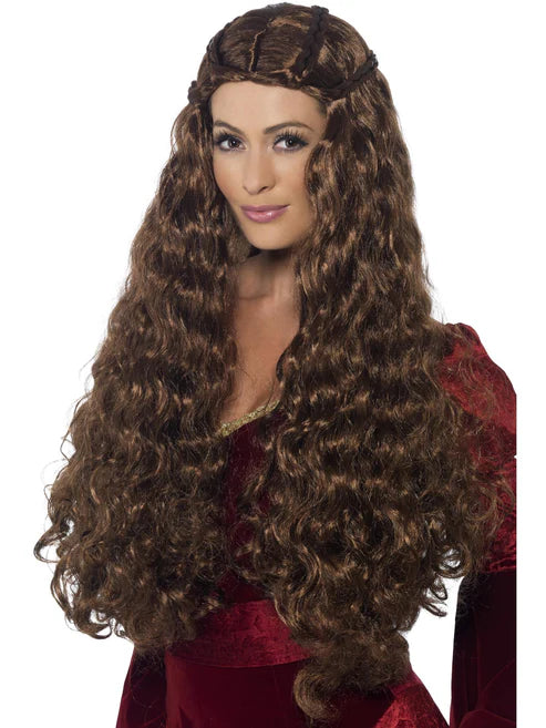 Medieval Princess Wig Brown Extra Long with Plaits Adult Costume Hair